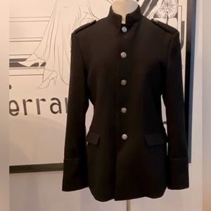 Zara Womens Black Long Military Blazer W Silver Buttons / Size 40